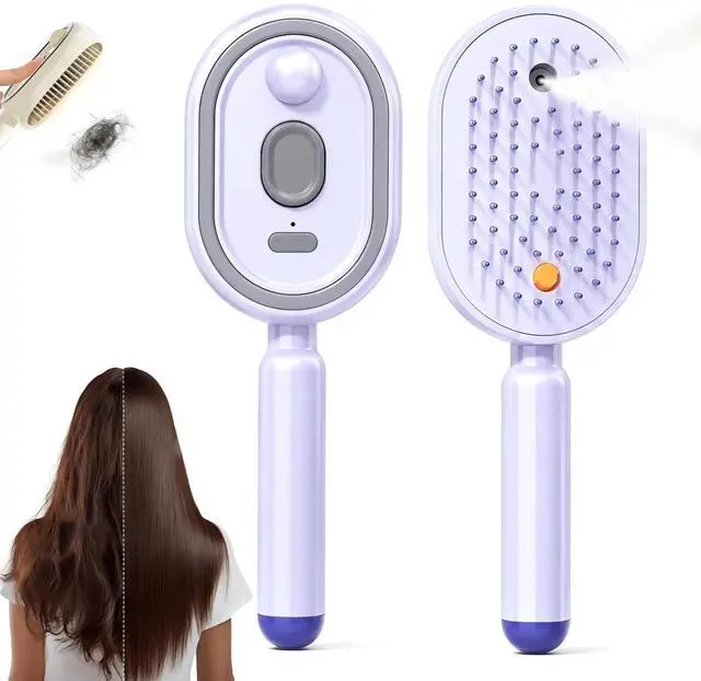 Main image of 2026 New Electric Spray Air Cushion Massage Comb, Electric Steam Brush For Hair, Rechargeable, Detangling & Anti-Static Hair Brush, Reduce Frizz, Smooth & Nourish (Purple)