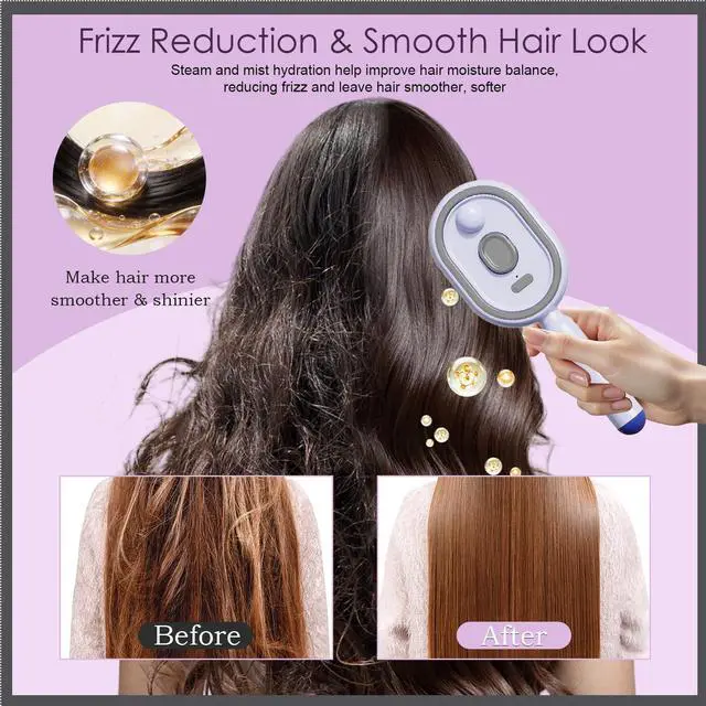 Alt view image 2 of 7 - 2026 New Electric Spray Air Cushion Massage Comb, Electric Steam Brush For Hair, Rechargeable, Detangling & Anti-Static Hair Brush, Reduce Frizz, Smooth & Nourish (Purple)