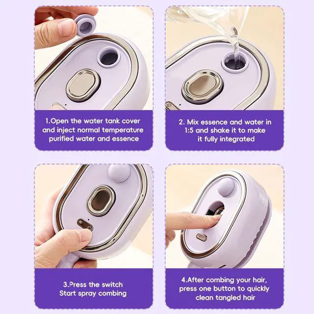 Alt view image 6 of 7 - 2026 New Electric Spray Air Cushion Massage Comb, Electric Steam Brush For Hair, Rechargeable, Detangling & Anti-Static Hair Brush, Reduce Frizz, Smooth & Nourish (Purple)