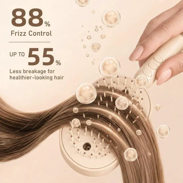Alt view image 3 of 7 - Electric Spray Air Cushion Massage Comb, 5-in-1 Rechargeable Mist Hair Brush with 10ml Refillable Reservoir, One-Press Self-Cleaning Detangling Brush for Dry, Frizzy, Curly & Thick Hair (Beige)