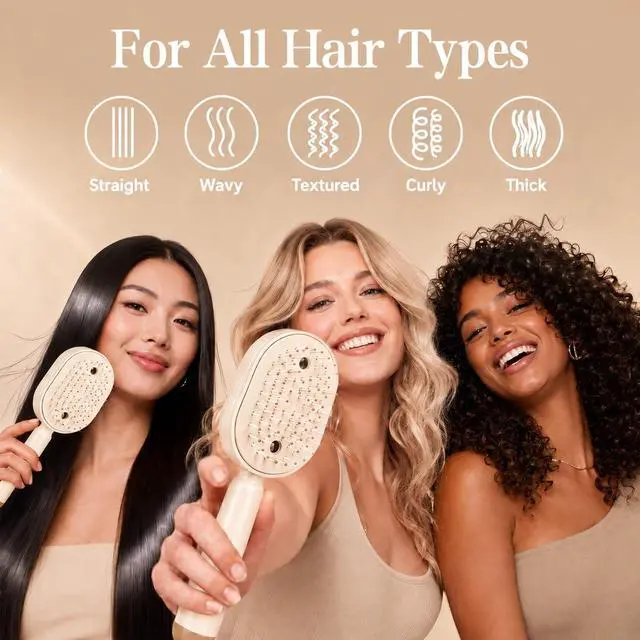 Alt view image 4 of 7 - Electric Spray Air Cushion Massage Comb, 5-in-1 Rechargeable Mist Hair Brush with 10ml Refillable Reservoir, One-Press Self-Cleaning Detangling Brush for Dry, Frizzy, Curly & Thick Hair (Beige)
