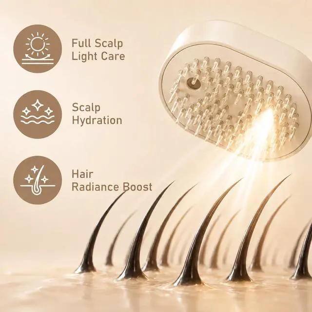Alt view image 6 of 7 - Electric Spray Air Cushion Massage Comb, 5-in-1 Rechargeable Mist Hair Brush with 10ml Refillable Reservoir, One-Press Self-Cleaning Detangling Brush for Dry, Frizzy, Curly & Thick Hair (Beige)