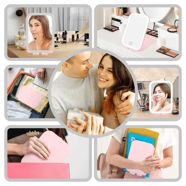 Alt view image 7 of 7 - Travel Mirror with Light with Battery-Powered | Rechargeable Portable Makeup Mirror, 3 Colors LED Lighting, Dimmable Touch Screen
