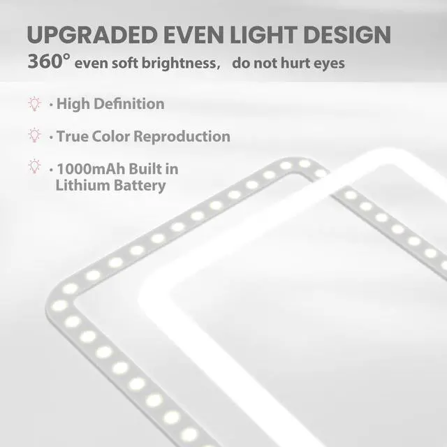 Alt view image 6 of 7 - Travel Mirror with Light with Battery-Powered | Rechargeable Portable Makeup Mirror, 3 Colors LED Lighting, Dimmable Touch Screen