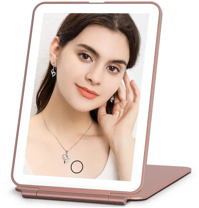 Main image of Rechargeable Travel Makeup Mirror with 72 Led Lights | Portable Lighted Beauty Mirror, 3 Color Lighting, Dimmable Touch Screen, Tabletop LED Folding Cosmetic Vanity Mirror