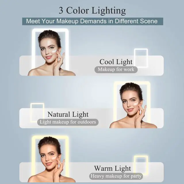 Alt view image 3 of 7 - Rechargeable Travel Makeup Mirror with 72 Led Lights | Portable Lighted Beauty Mirror, 3 Color Lighting, Dimmable Touch Screen, Tabletop LED Folding Cosmetic Vanity Mirror