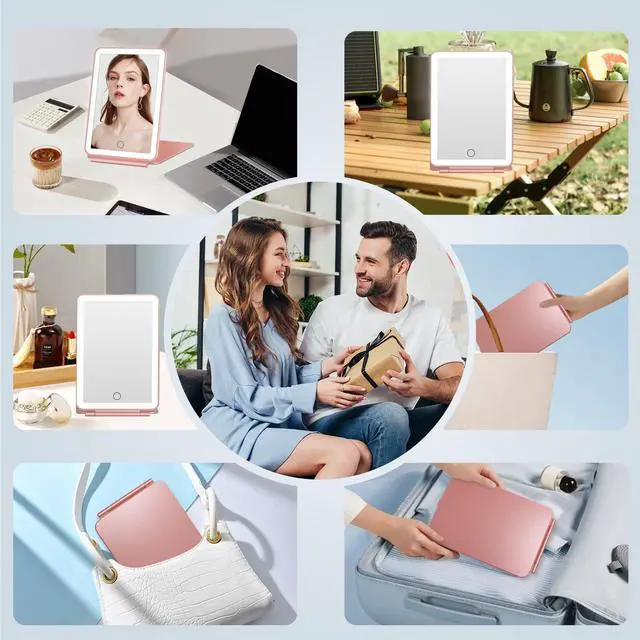 Alt view image 6 of 7 - Rechargeable Travel Makeup Mirror with 72 Led Lights | Portable Lighted Beauty Mirror, 3 Color Lighting, Dimmable Touch Screen, Tabletop LED Folding Cosmetic Vanity Mirror