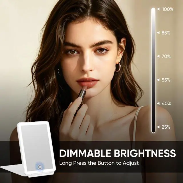 Alt view image 6 of 7 - 2000mAh Rechargeable Travel Makeup Mirror with Light | Portable Makeup Mirror With 3-Color Lighting, Dimmable Touch Screen, Tabletop LED Folding Cosmetic Compact Vanity Mirror