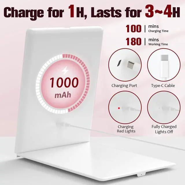 Alt view image 7 of 7 - Travel Makeup Mirror with Lights Valentines Day Gifts for Girlfriend, Wife, Birthday Gifts Rechargeable Portable Folding Compact LED Mirror Set with Tweezer 3 Color Light Modes