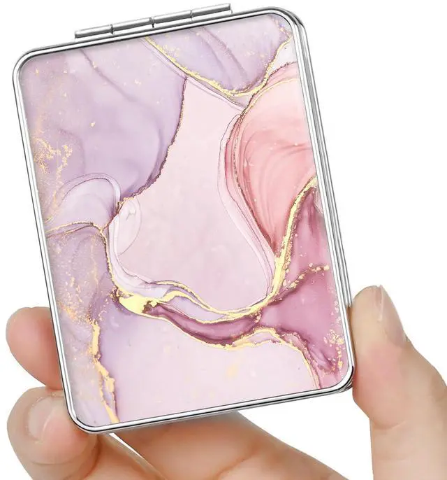 Main image of Pocket Mirror, Small Travel Mirror with Magnification, Portable Double-Sided Magnifying Cosmetic Mirror for Daily (Pink Marble)