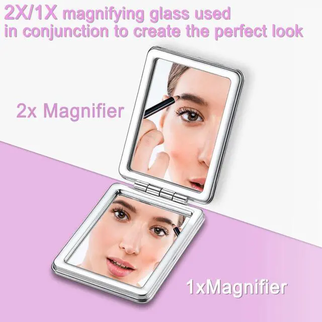 Alt view image 3 of 6 - Pocket Mirror, Small Travel Mirror with Magnification, Portable Double-Sided Magnifying Cosmetic Mirror for Daily (Pink Marble)