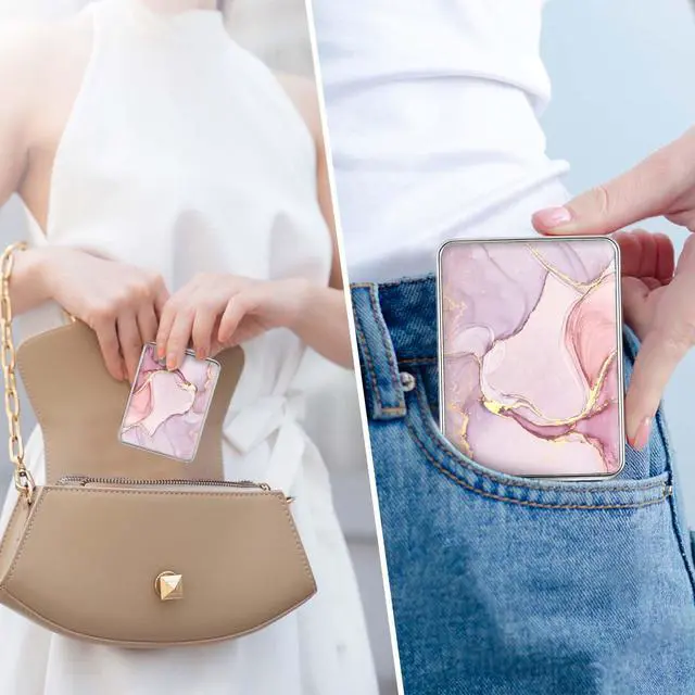 Alt view image 4 of 6 - Pocket Mirror, Small Travel Mirror with Magnification, Portable Double-Sided Magnifying Cosmetic Mirror for Daily (Pink Marble)