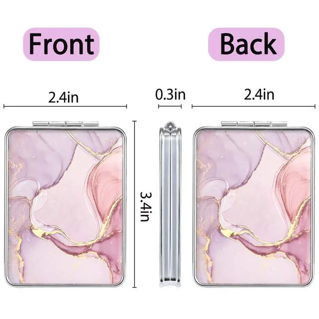 Alt view image 6 of 6 - Pocket Mirror, Small Travel Mirror with Magnification, Portable Double-Sided Magnifying Cosmetic Mirror for Daily (Pink Marble)