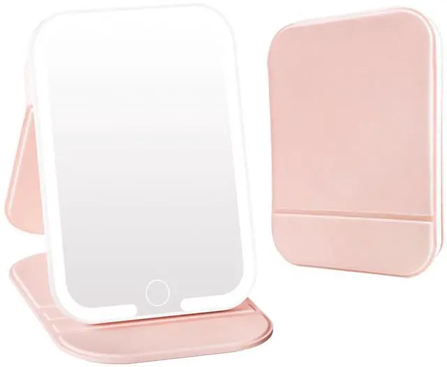 Main image of Rechargeable Travel Mirror with Light, LED Makeup Mirror with Lights, Portable Vanity Mirror with 3 Color Lighting, Touch Dimmable Lighted Cosmetic Mirror, Travel Essentials for Women (Pink)