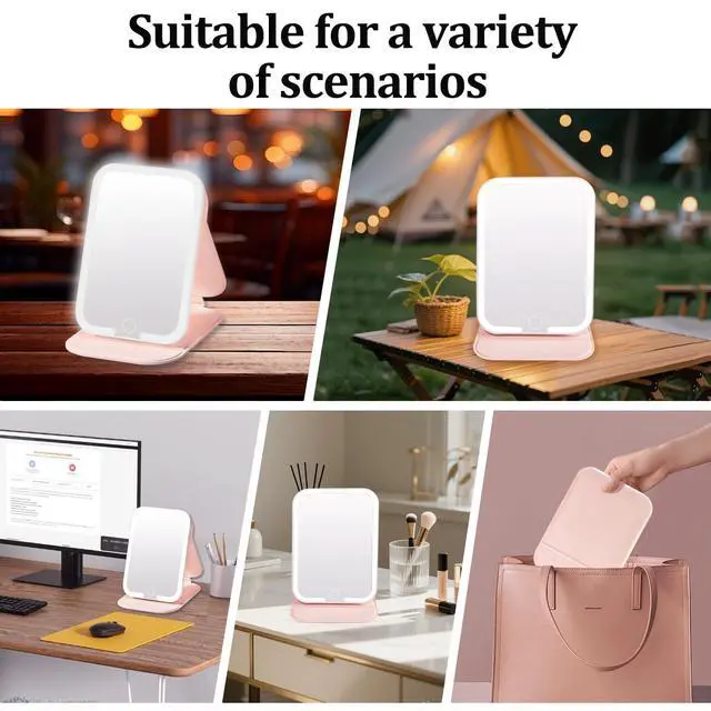 Alt view image 7 of 7 - Rechargeable Travel Mirror with Light, LED Makeup Mirror with Lights, Portable Vanity Mirror with 3 Color Lighting, Touch Dimmable Lighted Cosmetic Mirror, Travel Essentials for Women (Pink)
