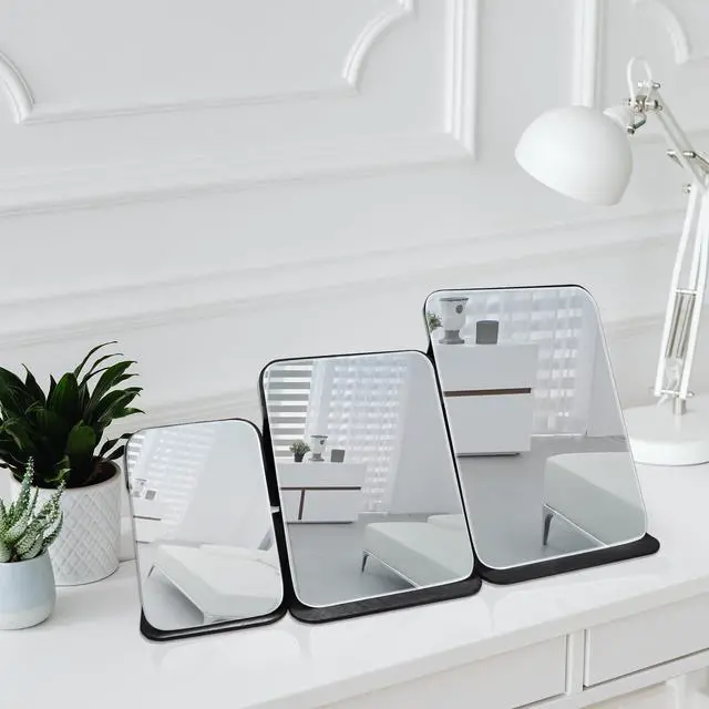 Alt view image 4 of 7 - Makeup Mirror, 6x8 Inches Portable PU Leather Mirror, Folding Desktop Vanity Mirror with Adjustable Stand for Vanity Table, Office, Travel (M, Black)