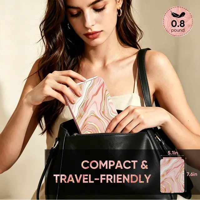 Alt view image 3 of 7 - 2000mAh Rechargeable Travel Makeup Mirror with Light | Portable Makeup Mirror With 3-Color Lighting, Dimmable Touch Screen, Tabletop LED Folding Cosmetic Compact Vanity Mirror