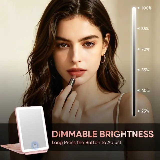 Alt view image 6 of 7 - 2000mAh Rechargeable Travel Makeup Mirror with Light | Portable Makeup Mirror With 3-Color Lighting, Dimmable Touch Screen, Tabletop LED Folding Cosmetic Compact Vanity Mirror