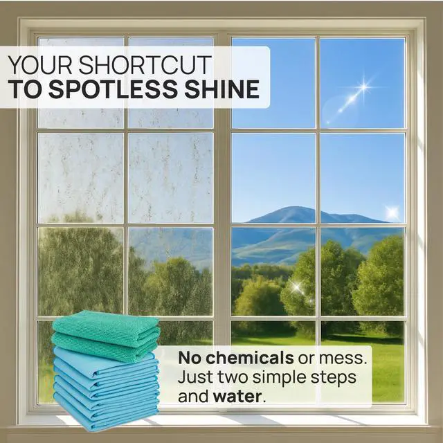 Alt view image 2 of 7 - Claro 2 Step Glass Cleaning Cloth 8-Pack Green Wet & Blue Dry Microfiber Towels Cleaning for Windows, Mirrors & Glass - Streak and Lint Free Cloth for Home, TV, Shower - Machine Washable