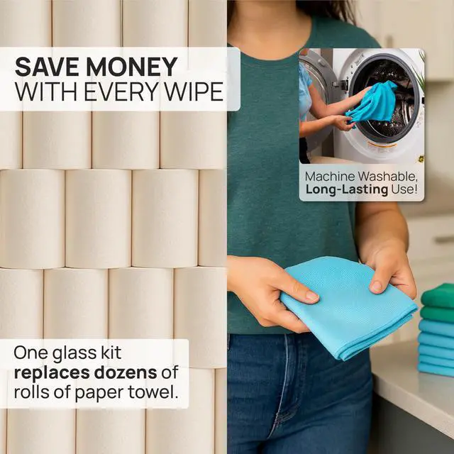 Alt view image 5 of 7 - Claro 2 Step Glass Cleaning Cloth 8-Pack Green Wet & Blue Dry Microfiber Towels Cleaning for Windows, Mirrors & Glass - Streak and Lint Free Cloth for Home, TV, Shower - Machine Washable