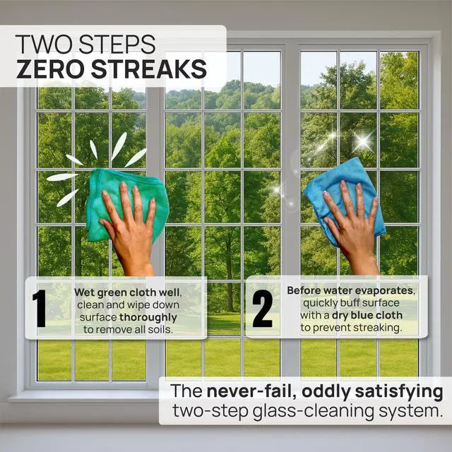 Alt view image 4 of 7 - Claro 2 Step Glass Cleaning Cloth 8-Pack Green Wet & Blue Dry Microfiber Towels Cleaning for Windows, Mirrors & Glass - Streak and Lint Free Cloth for Home, TV, Shower - Machine Washable