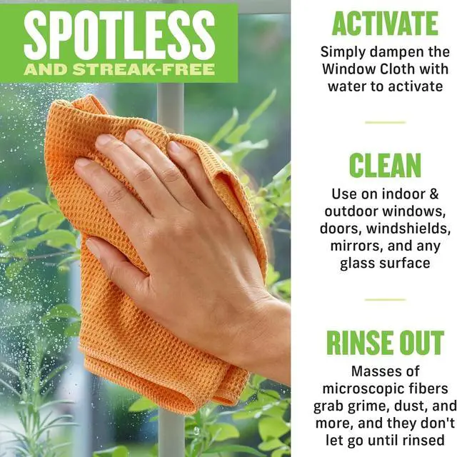Alt view image 3 of 6 - Window and Glass Cleaner Kit, Just Add Water - 1 Kit | Chemical-Free Cleaning - Reusable & Machine Washable Towel, Versatile Use for Mirrors, Cars, & Lenses, Tangerine Orange