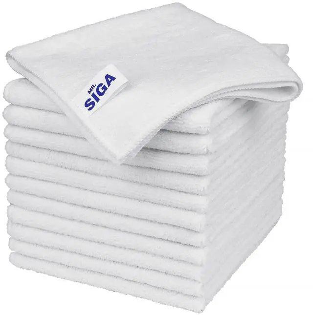 Main image of Microfiber Cleaning Cloths, Streak Free Microfiber Towels, 12 Pack | All-purpose microfiber cloths, ultra absorbent, reusable household cleaning towels, White 32 x 32 cm(12.6 x 12.6 inch)