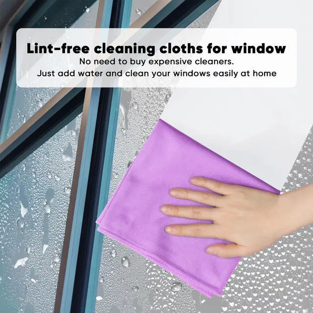 Alt view image 2 of 7 - Glass Cleaning Cloths 12PK, Streak Free Towel for Windows, 12x12in | Lint Free&Reusable Microfiber Cleaning Cloth for Mirrors, Screens, Glasses, Stainless Steel, Purple