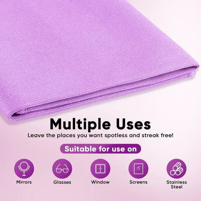 Alt view image 4 of 7 - Glass Cleaning Cloths 12PK, Streak Free Towel for Windows, 12x12in | Lint Free&Reusable Microfiber Cleaning Cloth for Mirrors, Screens, Glasses, Stainless Steel, Purple
