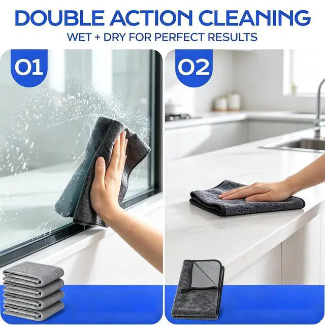 Alt view image 2 of 6 - 5PC Genie Magic Cleaning Cloth, Reusable, Thickened, for Kitchen, Glass, and Car Windows, Lint-Free Wipes