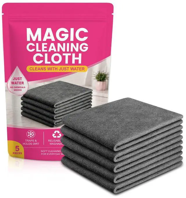 Main image of 5PCS Magic Cleaning Cloth, Thick Microfiber, StreakFree for Windows & Glass, Lint Free Reusable Glass Cleaning Rags, Streak Free Magic Cloth for Car Windshields, Mirrors, Stainless Steel (20x30cm)