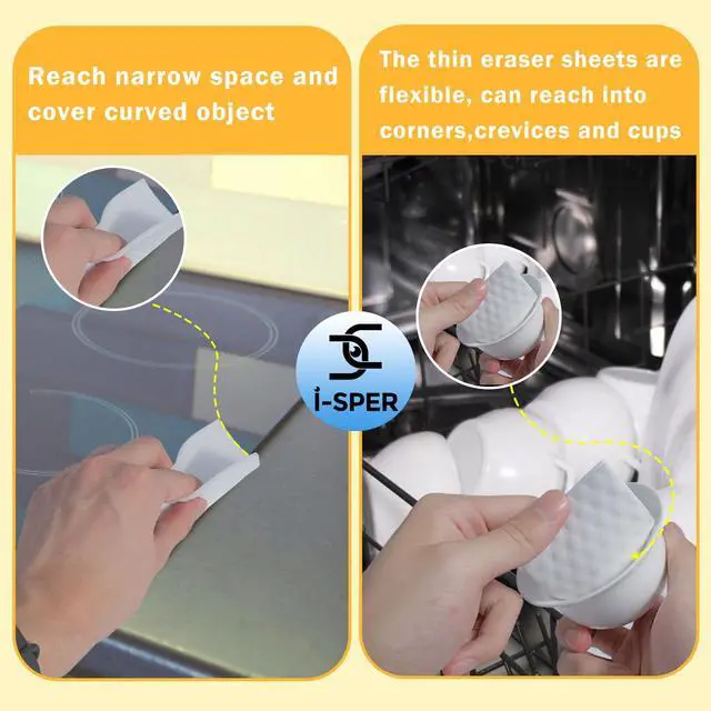 Alt view image 3 of 7 - 60 Pcs Thin Magic Sponge Sheets |Reusable Scrub Pad Singles | Convex Point
