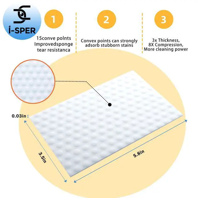 Alt view image 4 of 7 - 60 Pcs Thin Magic Sponge Sheets |Reusable Scrub Pad Singles | Convex Point