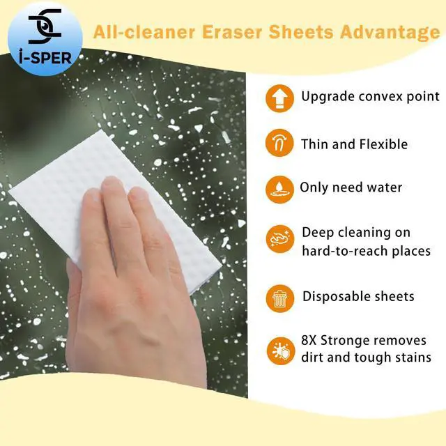 Alt view image 5 of 7 - 60 Pcs Thin Magic Sponge Sheets |Reusable Scrub Pad Singles | Convex Point