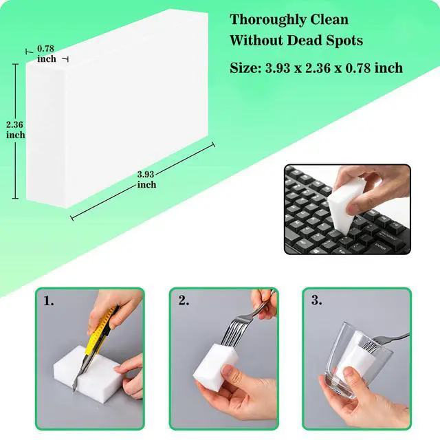 Alt view image 6 of 7 - Magic Sponge Eraser, 50Pack Melamine Sponge Foam Bulk Sheets Cleaning Pads, Multi-Functional Household Cleaning Sponges for Dish, Kitchen, Stove, Bathtub, Sink, Furniture