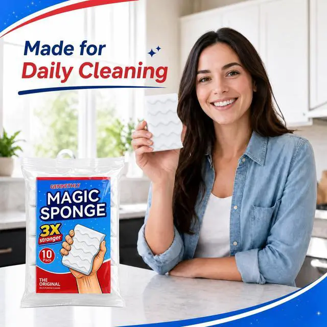 Alt view image 2 of 7 - 3X Density Magic Sponge Eraser, 10 Pack Cleaning Sponge for Kitchen & Bath | 3X density foam, Extra durable sponge, Ergonomic wavy grip, Deep cleaning power, Multi-surface cleaning, 10 pack value