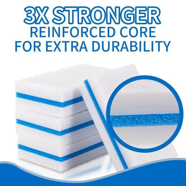 Alt view image 3 of 7 - Upgrade Melamine Sponge, 20 Pack Extra Thick More Lasting 3X Density Premium Magic Sponge Eraser, Multi Surface Power Scrubber Foam Stain and Mark Removal Cleaning Pads