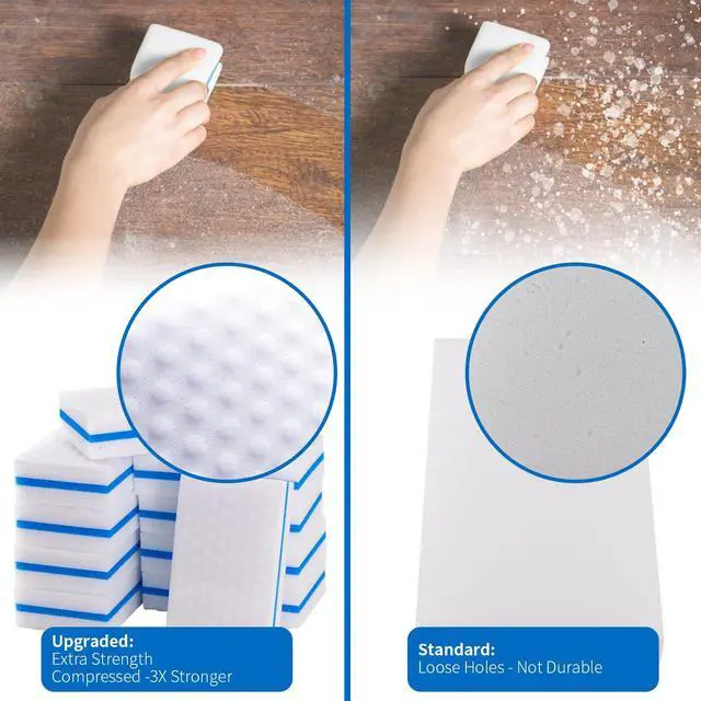Alt view image 4 of 7 - Upgrade Melamine Sponge, 20 Pack Extra Thick More Lasting 3X Density Premium Magic Sponge Eraser, Multi Surface Power Scrubber Foam Stain and Mark Removal Cleaning Pads