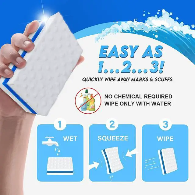 Alt view image 6 of 7 - Upgrade Melamine Sponge, 20 Pack Extra Thick More Lasting 3X Density Premium Magic Sponge Eraser, Multi Surface Power Scrubber Foam Stain and Mark Removal Cleaning Pads