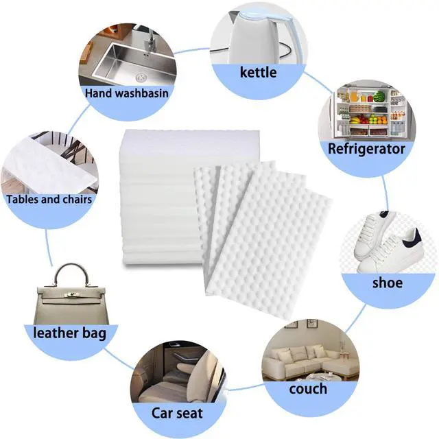 Alt view image 6 of 6 - Convex Point Melamine Eraser Sheets, 50 Count | Thick melamine sheets clean with water only; convex-point pads reach tight spaces in kitchens, baths, shoes and furniture.