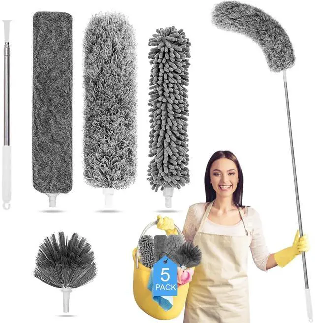 Main image of Microfiber Feather Duster 5-in-1 Kit, Dusters for Cleaning, Duster with Extension Pole 100 Inches, Cobweb Duster, Microfiber Dusters for High Ceilings and Fans, Blinds, Cars and Furniture