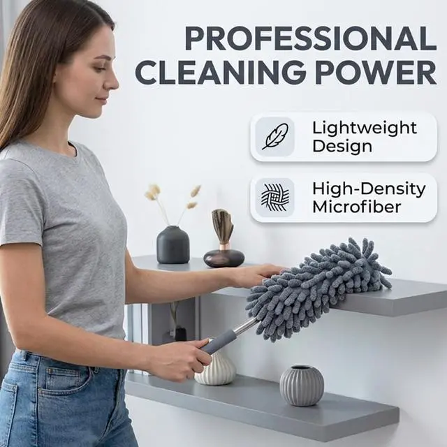 Alt view image 4 of 7 - 2 Pack Microfiber Duster for Cleaning, Washable Dusters, Extendable Pole, Up to 30 Inch Reachable, Wet and Dry Use Cleaning Tools for Car, Ceiling Fan, Window, Furniture, Office