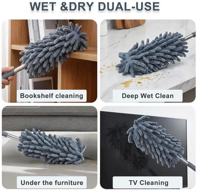 Alt view image 5 of 7 - 2 Pack Microfiber Duster for Cleaning, Washable Dusters, Extendable Pole, Up to 30 Inch Reachable, Wet and Dry Use Cleaning Tools for Car, Ceiling Fan, Window, Furniture, Office
