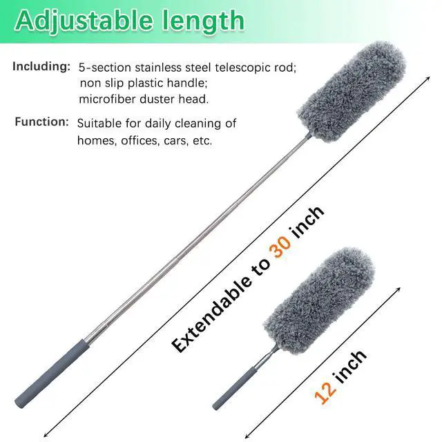 Alt view image 2 of 7 - 2 Pack Microfiber Duster for Cleaning, Small Dusters with Microfiber Head, Extendable Pole, Hand Washable, Cleaning Supplies for Office, Car, Window, Furniture