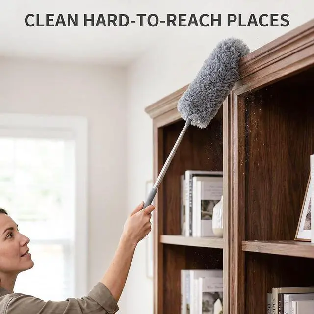 Alt view image 5 of 7 - 2 Pack Microfiber Duster for Cleaning, Small Dusters with Microfiber Head, Extendable Pole, Hand Washable, Cleaning Supplies for Office, Car, Window, Furniture