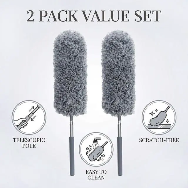 Alt view image 7 of 7 - 2 Pack Microfiber Duster for Cleaning, Small Dusters with Microfiber Head, Extendable Pole, Hand Washable, Cleaning Supplies for Office, Car, Window, Furniture