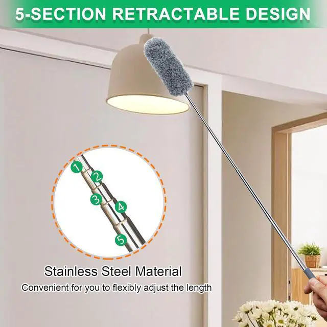 Alt view image 6 of 7 - 2 Pack Microfiber Duster for Cleaning, Small Dusters with Microfiber Head, Extendable Pole, Hand Washable, Cleaning Supplies for Office, Car, Window, Furniture