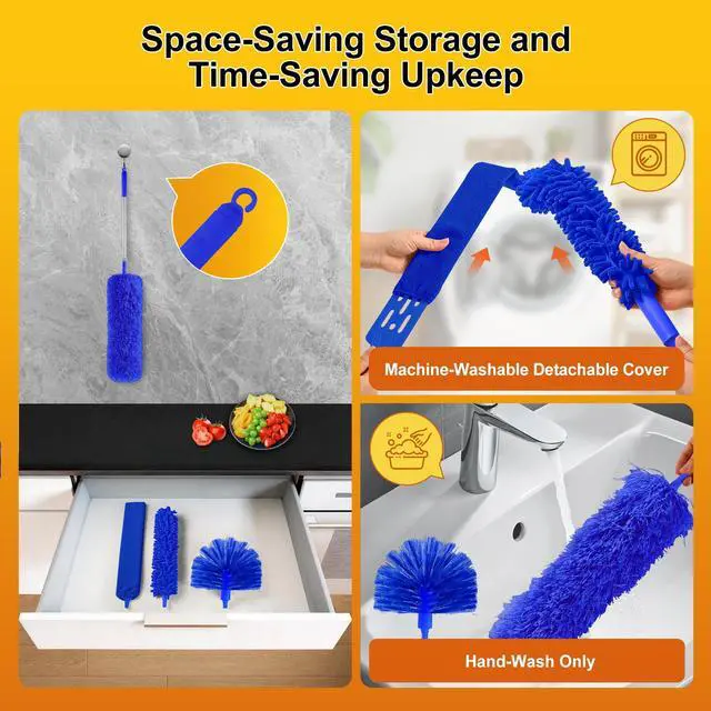Alt view image 6 of 7 - Dusters for Cleaning,Microfiber Feather Duster 5-in-1 Kit, Duster with Extension Pole 100 Inches, Cobweb Duster, Microfiber Dusters for High Ceilings and Fans, Blinds and Cars