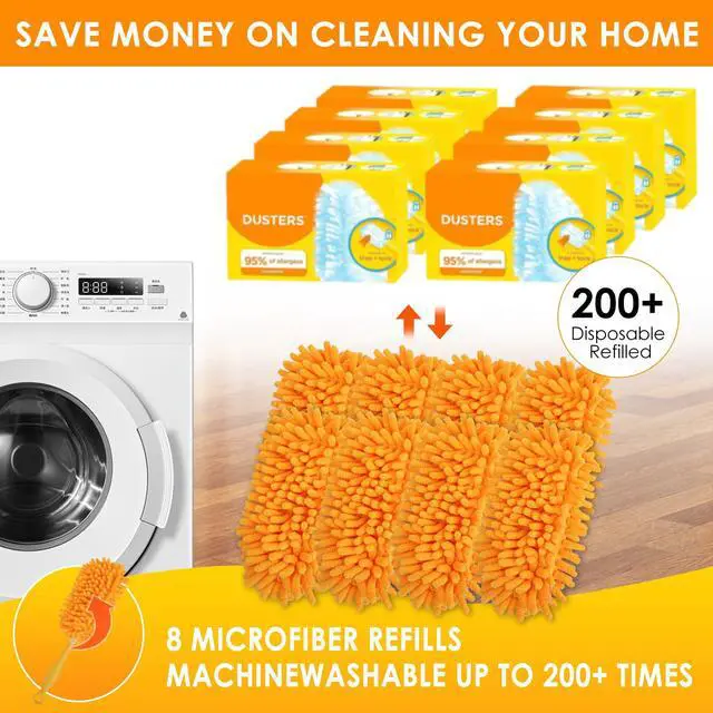 Alt view image 5 of 7 - Dusters for Swiffer - Reusable Duster Refill Compatible with Swiffer Hand Duster(8 Pack+1Handle), 360 Heavy Duty Dusters Refills