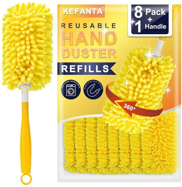 Main image of Reusable Duster Refill for Swiffer, 8Pcs with 1 Handle | 360° Heavy Duty Duster Refills , Washable Microfiber Dusters for Cleaning
